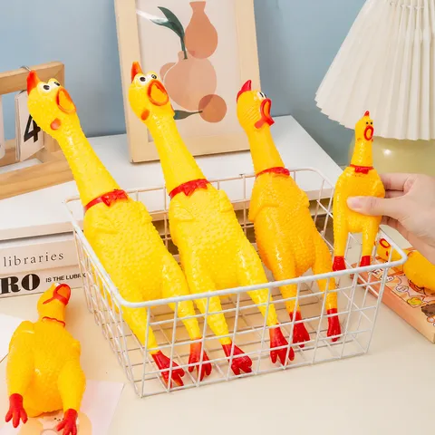 Screaming Chicken Novelty Prank Toy Rubber Squeeze Sound Stress Relief Gag Toy Yellow Plastic Material For Kids Adults Party Fun