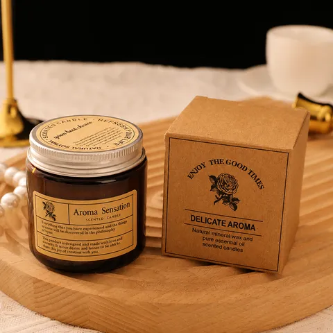 Retro Aroma Sensation Scented Soy Wax Candle Amber Glass Jar Natural Essential Oil Aromatherapy Candle Silver Lid Home Decor Gift