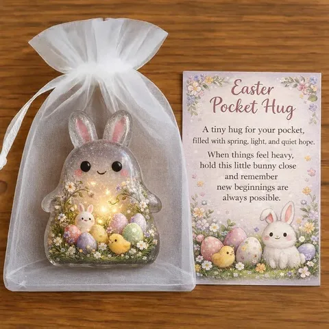 Easter Pocket Hug Fait Main Ornements en Acrylique Lapin Agneau Poussin Croix Avec Carte de Voeux Sac en Organza Pour Cadeau de Fête