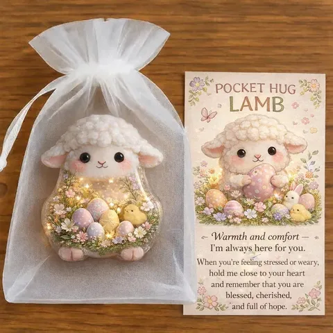 Easter Pocket Hug Fait Main Ornements en Acrylique Lapin Agneau Poussin Croix Avec Carte de Voeux Sac en Organza Pour Cadeau de Fête