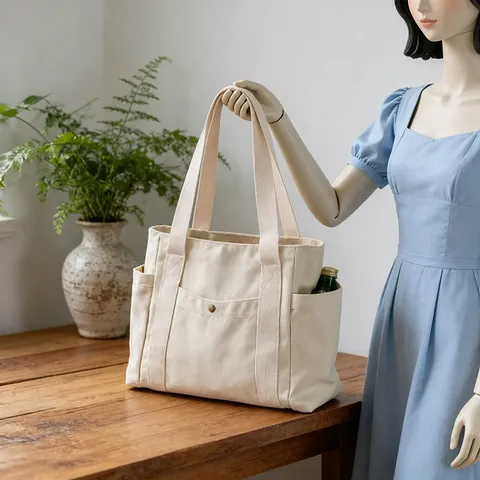 Damen Große Kapazität Segeltuch Einkaufstasche Minimalistische Handtasche Mit Vielen Taschen Für Arbeitsweg Student Schultertasche