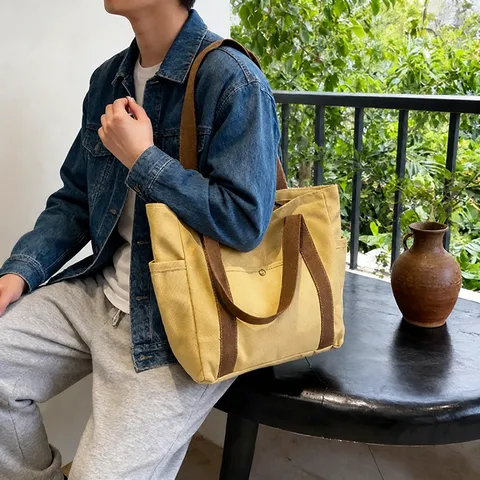Damen Große Kapazität Segeltuch Einkaufstasche Minimalistische Handtasche Mit Vielen Taschen Für Arbeitsweg Student Schultertasche