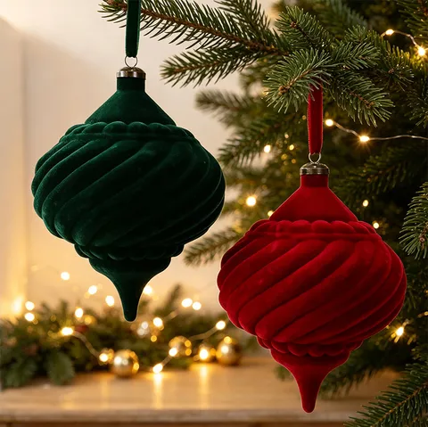 Large Flocked Christmas Ball Ornament Irregular Velvet Textured Shatterproof Plastic Festive Hanging Pendant For Xmas Tree Indoor Outdoor Decor