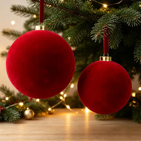 Large Flocked Christmas Ball Ornament Irregular Velvet Textured Shatterproof Plastic Festive Hanging Pendant For Xmas Tree Indoor Outdoor Decor