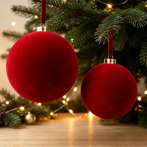 Grote Gevlokte Kerstbal Ornament Onregelmatige Fluwelen Textuur Onbreekbaar Plastic Feestelijke Hanger Voor Kerstboom Decoratie Binnen Buiten