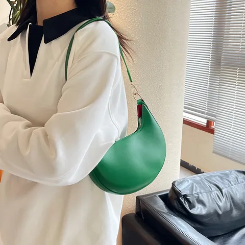 Dames Minimalistische PU-Leren Halve Maan Onderarmtas Gestikte Gouden Hardware Schoudertas Mode Hoge Textuur Handtas Cadeau