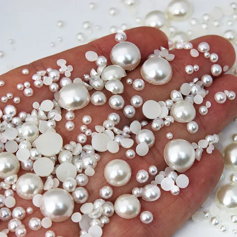 Perle Artificiali ABS in Dimensioni Miste Retro Piatto Senza Foro Perline Rotonde per Accessori di Bellezza Fai da Te Bijoux Beige Bianco