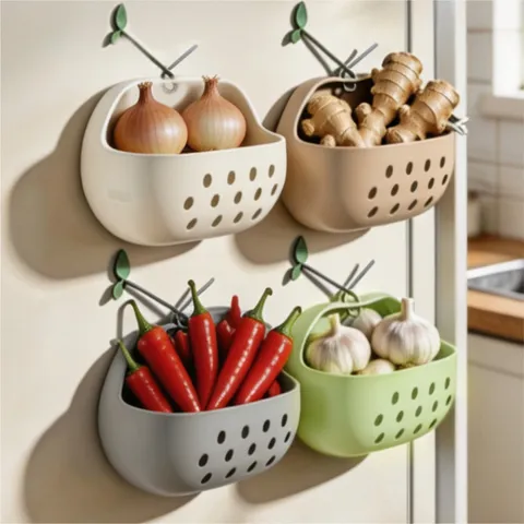 Cesto Portaoggetti da Cucina a Forma di Mela Organizer per Frigorifero Magnetico e Adesivo per Zenzero Aglio Cipolla Scatola di Scarico PP