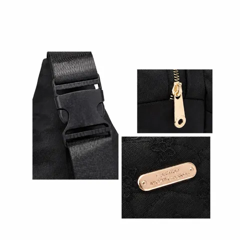 Women Embroidered Nylon Waist Bag Floral Crossbody Bag Outdoor Sports Running Bag Adjustable Strap Casual Shoulder Bag