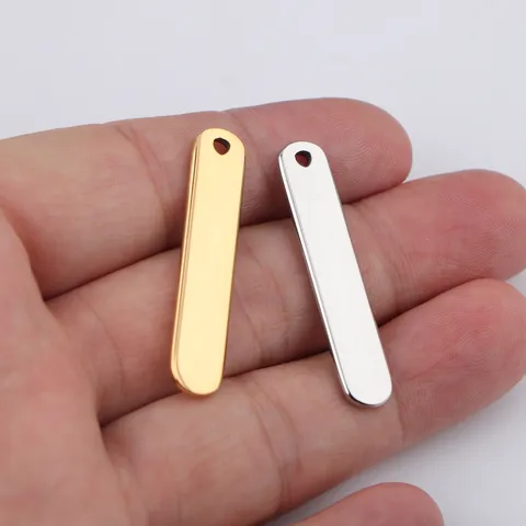 Roestvrij Stalen Rechthoekige Staaf Hanger Gepolijst Metaal Bedeltje Blanco Lange Strip Voor DIY Ketting Sieraden Maken Accessoire