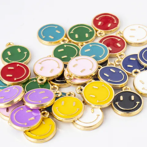 Round Alloy Enamel Smile Face Charms Colorful Drip Oil Pendants For DIY Necklace Bracelet Earring Making Jewelry Accessories