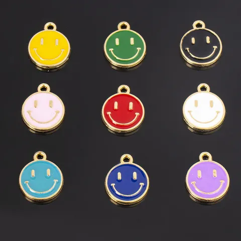 Round Alloy Enamel Smile Face Charms Colorful Drip Oil Pendants For DIY Necklace Bracelet Earring Making Jewelry Accessories