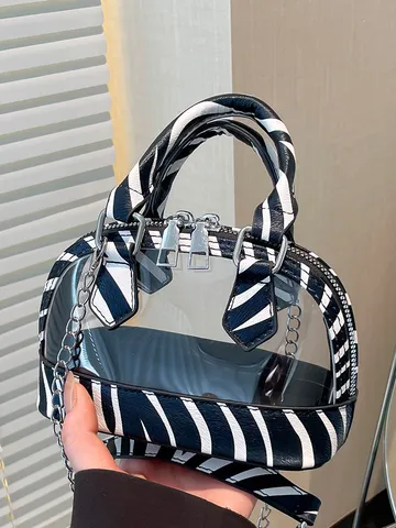 Sac Coquillage Gelée Transparente Style Coréen Été Femmes Cuir PU Imprimé Serpent Zèbre Contraste Patchwork Sac Bandoulière