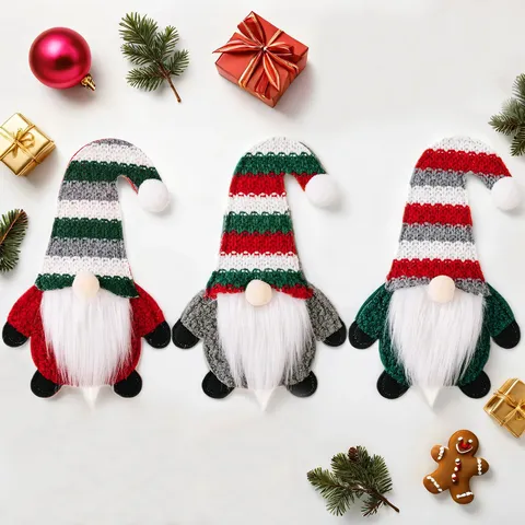 Kerstmis Gezichtsloze Kabouter Bestekhouder Schattige Rudolf Gestreepte Hoed Eettafel Decor Servies Zak Voor Feest Restaurant