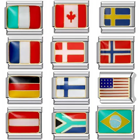Charms Italiens en Acier Titane Motif Drapeau National pour Bracelet DIY Accessoires de Bijoux Modulaires Charms de Montre