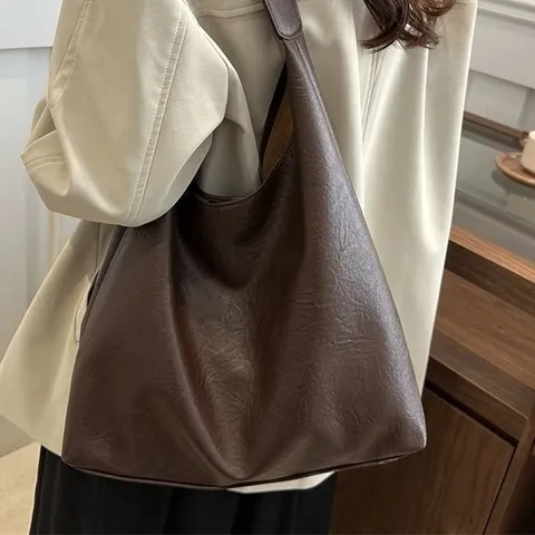 Dames Grote Capaciteit Tote Bag Minimalistisch Koreaanse Stijl Getextureerd PU Leer Schoudertas Zachte Hobo Handtas Voor Dagelijks Kantoor