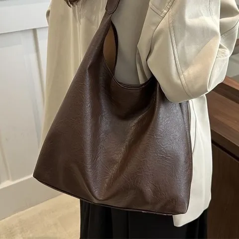 Dames Grote Capaciteit Tote Bag Minimalistisch Koreaanse Stijl Getextureerd PU Leer Schoudertas Zachte Hobo Handtas Voor Dagelijks Kantoor