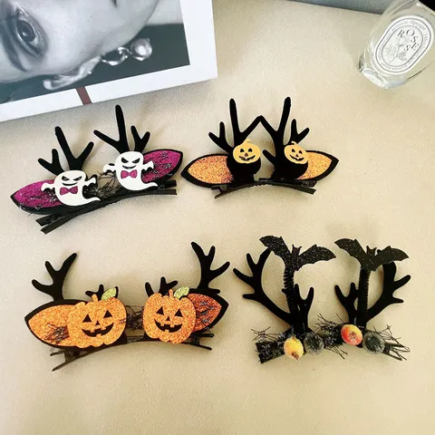 Κλιπ Μαλλιών Halloween Κολοκύθα Νυχτερίδα Φάντασμα Στέκες με Κέρατα Ταράνδου Χρυσόσκονη Αξεσουάρ Μαλλιών για Γυναίκες Άνδρες Παιδιά