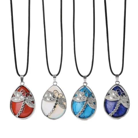 Collana con Ciondolo a Libellula in Cristallo Naturale Ametista Quarzo Rosa Pendolo Yoga Vintage in Lega con Strass Gioielli da Donna