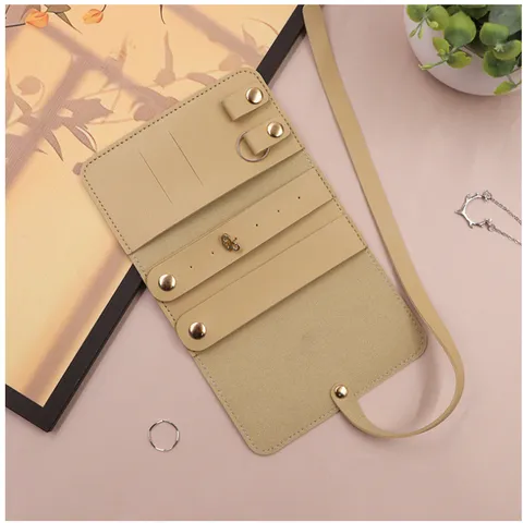 Pochette à Bijoux Portable en Cuir PU et Microfibre Rouleau de Rangement pour Boucles d'Oreilles et Bagues Organisateur de Voyage Femme