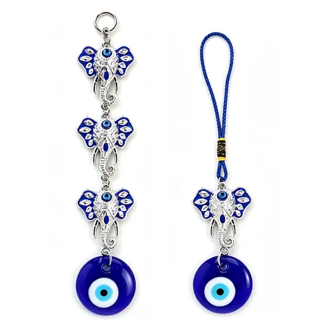 Adorno Colgante Elefante Ojo Turco Decoración Espejo Coche Vidrio Azul Protección Ojo Turco Aleación Metal Elefante Colgante Regalo