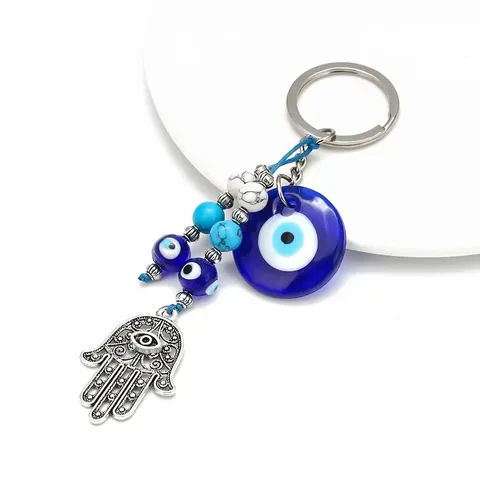 Böhmischer Böser Blick Hand Der Fatima Schlüsselanhänger Edelstahl Perlen Schutzanhänger Hamsa Hand Tasche Schlüsselzubehör