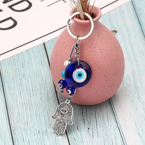 Böhmischer Böser Blick Hand Der Fatima Schlüsselanhänger Edelstahl Perlen Schutzanhänger Hamsa Hand Tasche Schlüsselzubehör