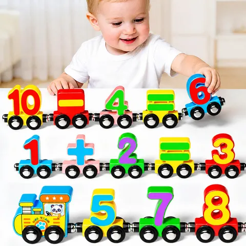 Magnetischer Holznummernzug Vorschulerziehung Zählspielzeug Mathematik Logik Training Baustein Für Kleinkinder Jungen Mädchen Geburtstagsgeschenk