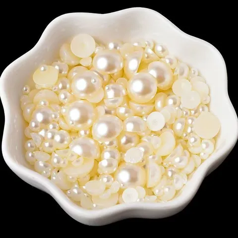 Perle Artificiali Sferiche a Dorso Piatto in Resina per Decorazione Unghie Fai da Te Accessori Artigianali Bianco Crema Piccole Toppe