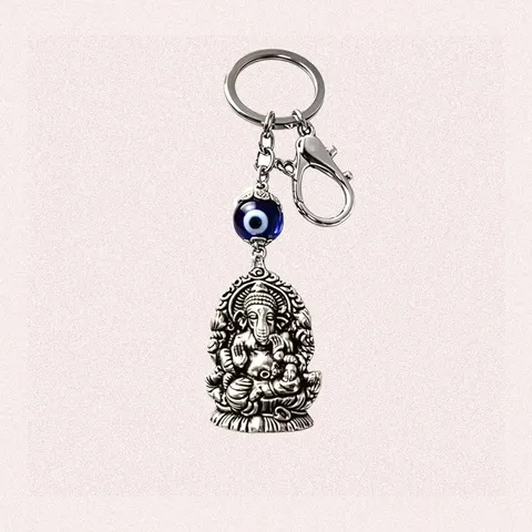 Vintage Legering Boze Oog Ganesha Sleutelhanger Geluksamulet Hamsa Hand Bescherming Accessoire Voor Auto Tas Sieraden