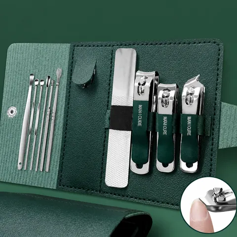 Set Manicure Professionale in Acciaio al Carbonio Strumenti Portatili per la Cura delle Unghie da Viaggio Con Custodia in Pelle per Uomo Donna Kit per la Cura Personale
