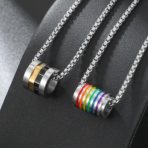 Stainless Steel Rainbow Pendant Necklace For Men Women Roman Numerals Geometric Tri-Color Splicing Personalized Fashion Jewelry Necklace