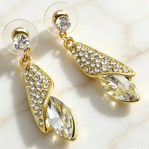 Pendientes Colgantes de Aleación con Diamantes de Imitación para Mujer Lujosos Pendientes de Gota de Agua de Piedra Preciosa Artificial Corte Marquise para Joyería de Boda con Vestido de Noche