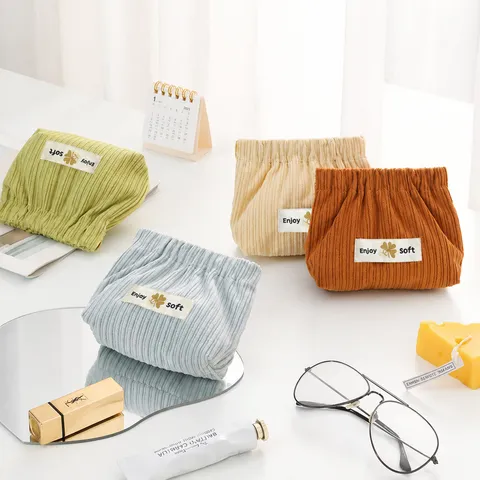 Borsa Portatile in Velluto a Coste Con Chiusura a Molla Piccola Borsa per Cosmetici Mini Organizer per Trucco Custodia per Rossetto Chiavi Monete Accessori da Viaggio Donna