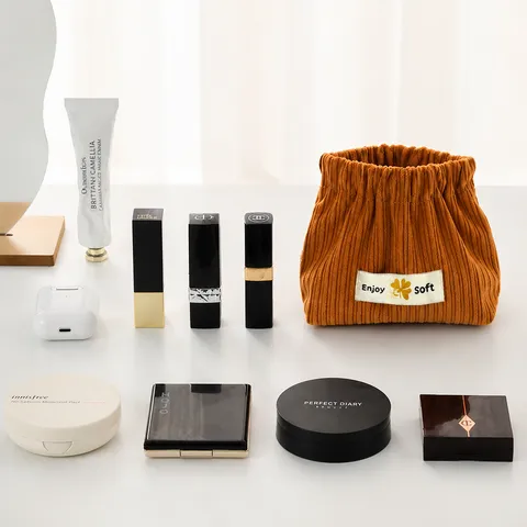 Borsa Portatile in Velluto a Coste Con Chiusura a Molla Piccola Borsa per Cosmetici Mini Organizer per Trucco Custodia per Rossetto Chiavi Monete Accessori da Viaggio Donna