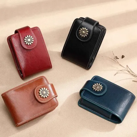 Mini Borsa Cosmetica Portatile in Pelle PU Con Specchio Fibbia a Girasole Piccola Custodia per Rossetto per Donna Viaggio