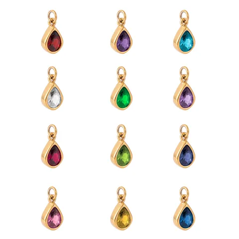 Ciondolo Pietra Natale Acciaio Inossidabile Goccia d'Acqua Pendenti Zirconia Colorata Per Gioielli Fai da Te Collana Bracciale Donna