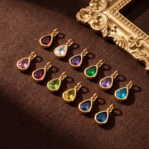 Ciondolo Pietra Natale Acciaio Inossidabile Goccia d'Acqua Pendenti Zirconia Colorata Per Gioielli Fai da Te Collana Bracciale Donna