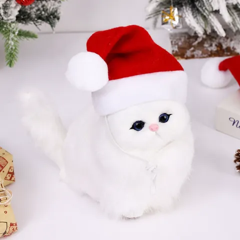 Gorro de Navidad para Mascotas Gatos Y Perros Rojo Blanco Gorro de Cono de Peluche Con Cordón Elástico Accesorios para Fotos