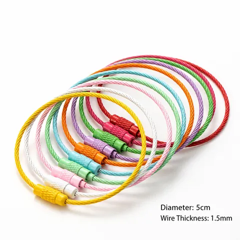 Colorful Paint Iron Wire Rope Keychain Rings 1.5x150mm Screw Lock Key Rings For Luggage Tags DIY Jewelry Making Accessories