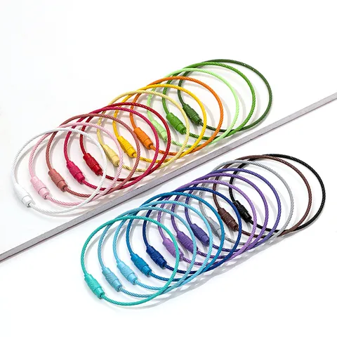Colorful Paint Iron Wire Rope Keychain Rings 1.5x150mm Screw Lock Key Rings For Luggage Tags DIY Jewelry Making Accessories