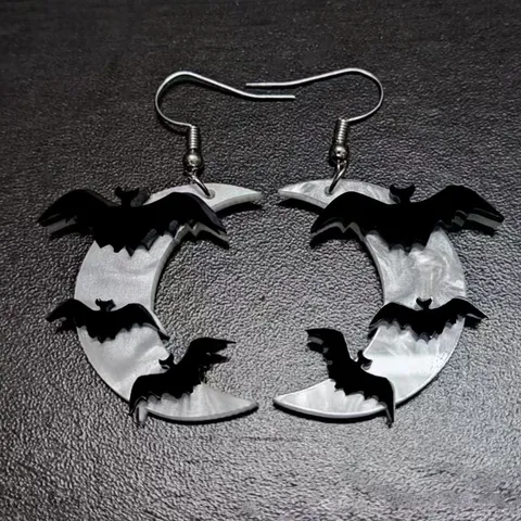 Pendientes de Botón de Halloween Acrílico Murciélago Luna Gato para Mujer Poste de Acero Inoxidable Joyería de Fiesta Gótica