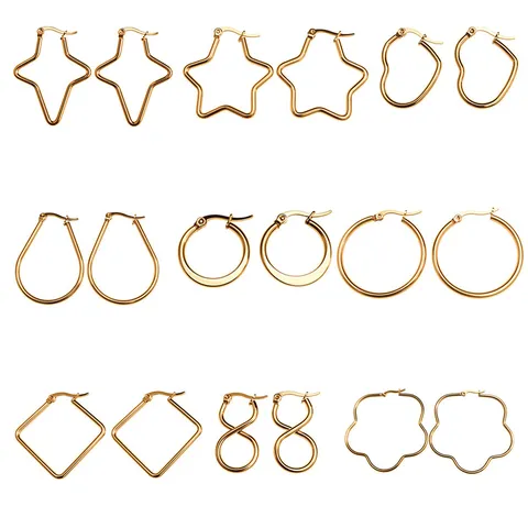Minimalistische Gouden Roestvrijstalen Hoepel Oorbellen Voor Dames Geometrische Ster Hart Ronde Waterdruppel Vorm Oorbellen Sieraden