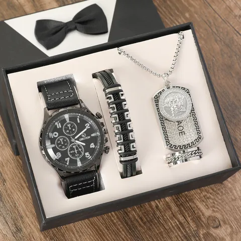 Heren Zakelijk Horloge Sieraden Cadeauset Legering Kwartshorloge Leren Armband Adelaar Schorpioen Hanger Ketting Ring Voor Heren