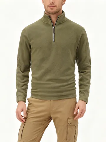 Sweat-shirt en Polaire pour Hommes à Demi-Fermeture Décontracté Automne Hiver Chaud Haut de Sport pour Fitness Course Entraînement en Plein Air Col Montant Veste Épissée