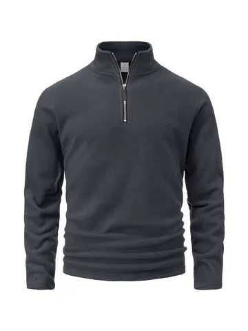 Sweat-shirt en Polaire pour Hommes à Demi-Fermeture Décontracté Automne Hiver Chaud Haut de Sport pour Fitness Course Entraînement en Plein Air Col Montant Veste Épissée