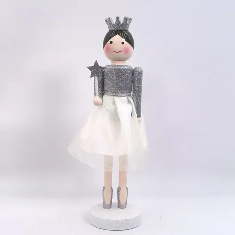 Exquisito Ornamento de Cascanueces de Princesa de Ballet de Madera Con Corona de Varita Mágica de Purpurina Pintado a Mano Decoración Navideña Regalo para Niñas