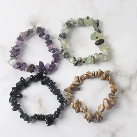 Bracciale in Pietra Naturale Schegge Cristallo Irregolare Perline Elastico Ambra Occhio di Tigre Regalo Gioielli Unisex