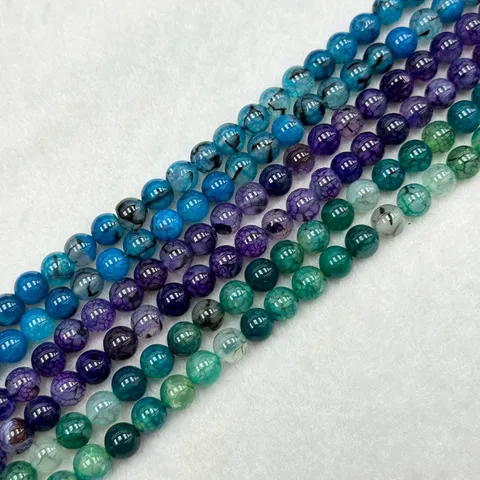 Perle Rotonde in Agata a Vena di Drago Naturale Motivo Esplosione Perline in Pietra Sfuse Lucidate Per Creazione Gioielli Fai-Da-Te Bracciali Collane