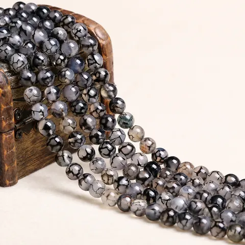 Perle Rotonde in Agata a Vena di Drago Naturale Motivo Esplosione Perline in Pietra Sfuse Lucidate Per Creazione Gioielli Fai-Da-Te Bracciali Collane